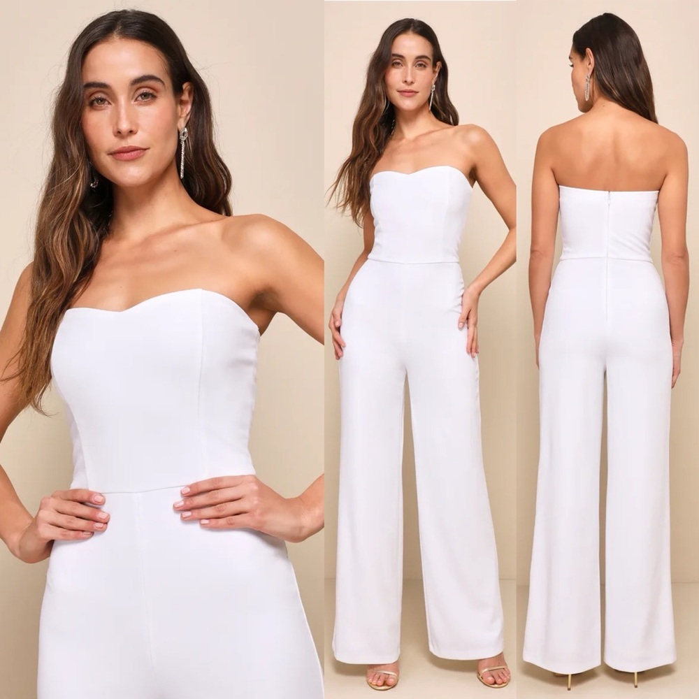 Lulus Edith White Strapless Wide-Leg Jumpsuit